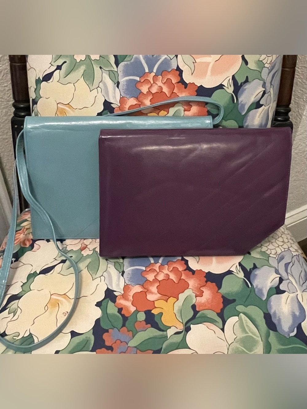 VTG 1980s Geometric Leather Bag Set • Asymmetric Clutch & Shoulder Bag Combo